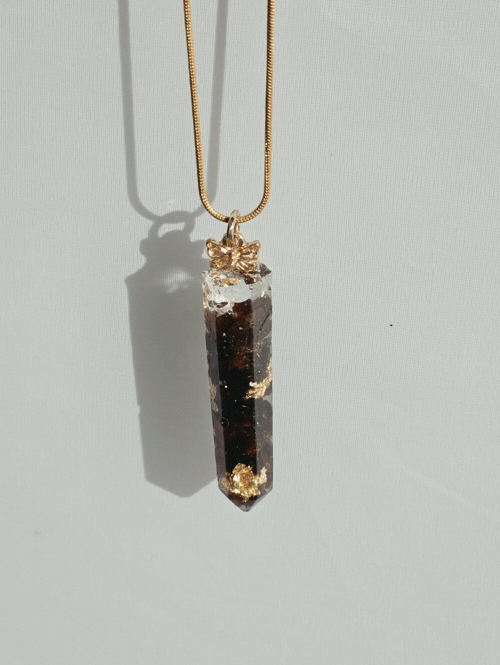 Garnet Pendant With Gold Foil & Butterfly Charm 18kgp Chain